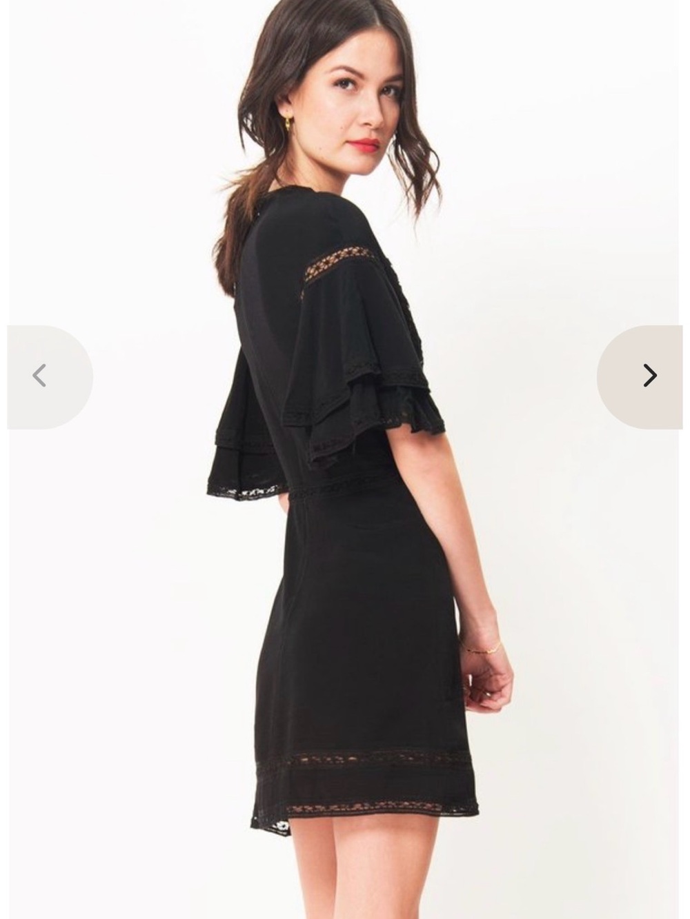 For Love & Lemons Carmine Mini Dress Black Lace Plunge Flutter Sleeve S - Picture 3 of 14